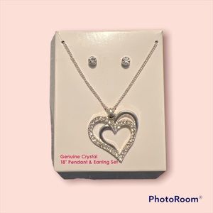 Genuine Crystal💎 18” Heart Pendant and Earring Set